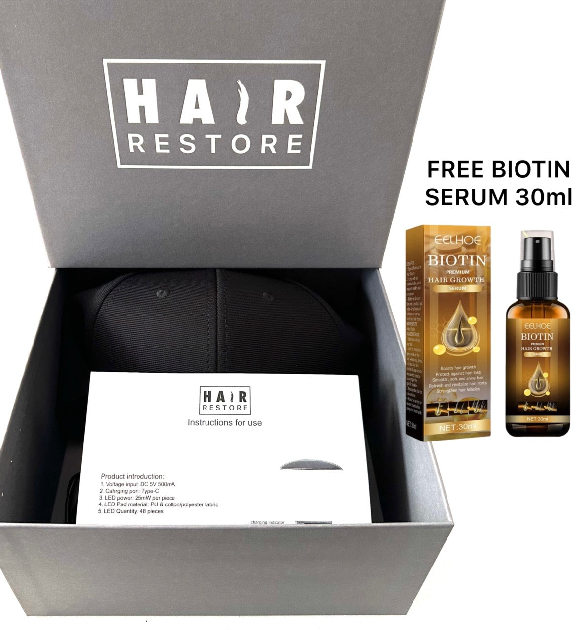 Red Light Infrared Laser Cap for Hair Growth + Free BIOTIN Serum – Hair ...
